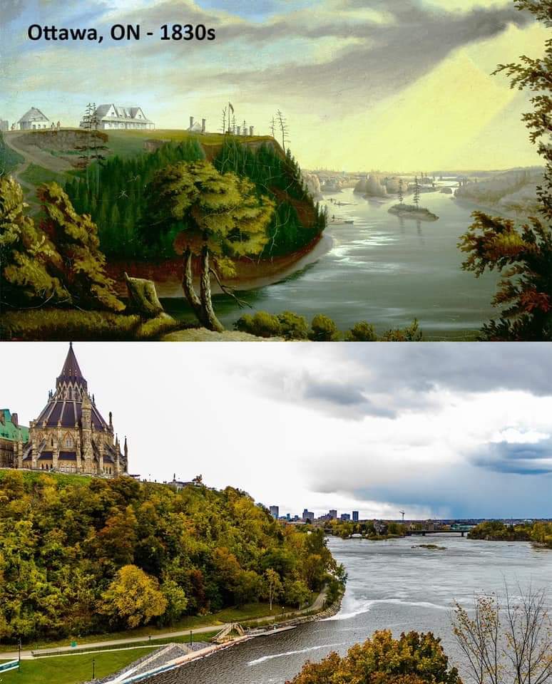 Ottawa River and Barrack Hill, ca. 1830 and Today.