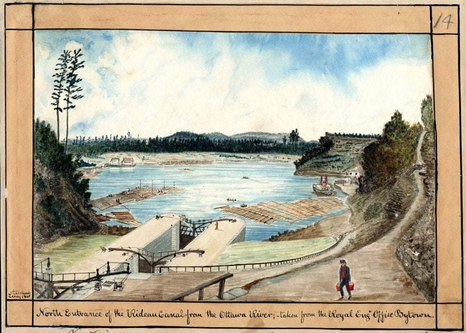 1845 painting North entrance of the Rideau Canal from the Ottawa River.